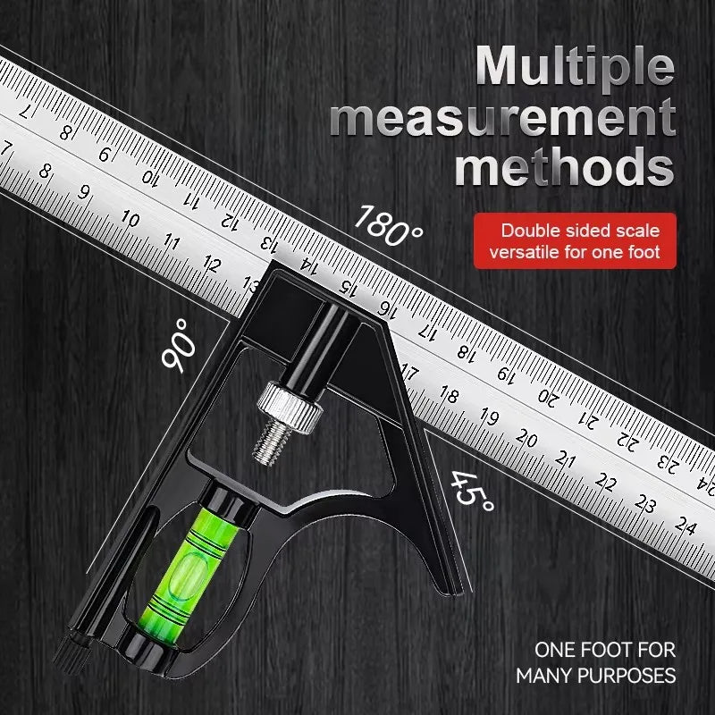Adjustable Sliding Combination Square Ruler, Metal Ruler Framing Square T Ruler Carpentry Woodworking Measure Tools