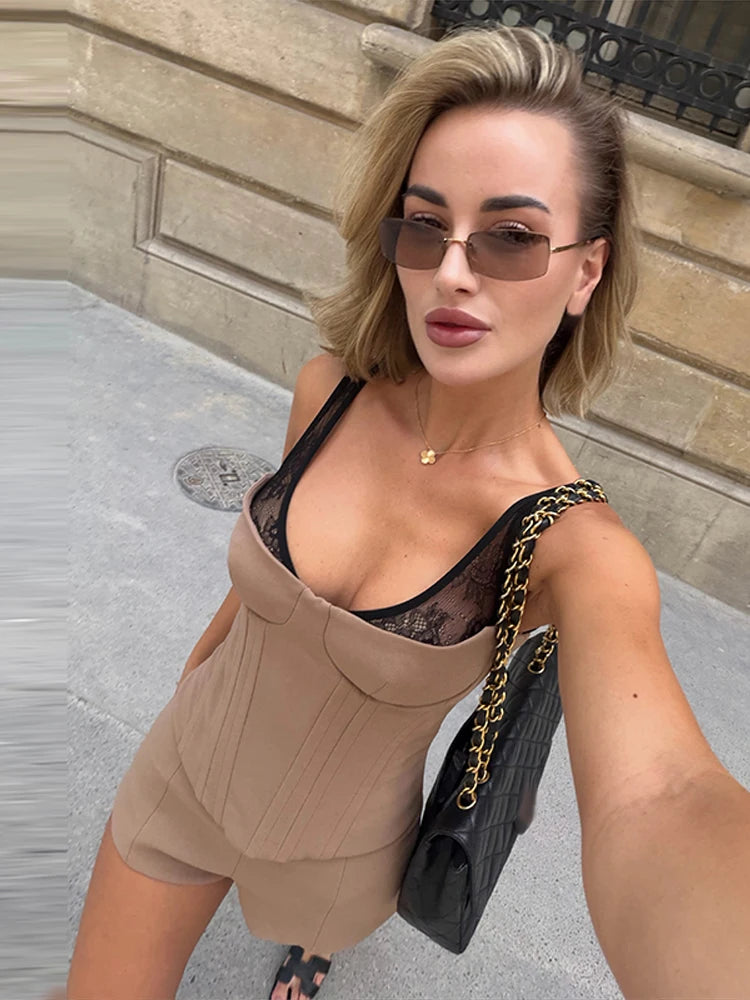 Sexy Lace Patchwork Pleated Vest Skirt Women Set Chic Sling Crop Top Hip Package Skirts 2026 Summer Beach Lady Outfit Suit New