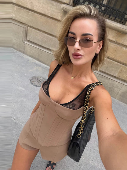 Sexy Lace Patchwork Pleated Vest Skirt Women Set Chic Sling Crop Top Hip Package Skirts 2026 Summer Beach Lady Outfit Suit New