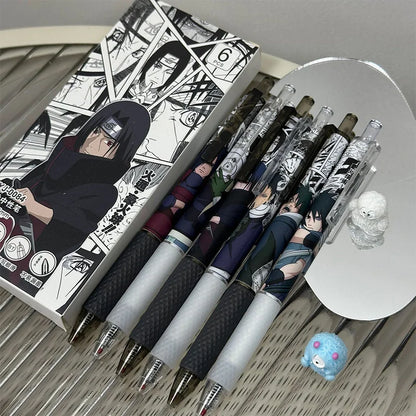 6pcs Anime Naruto Action Figure Manga Gel Pen Set Cartoon Uchiba Clan Sasuke Figures Printing Writing Ballpoint Pen Toys Gifts