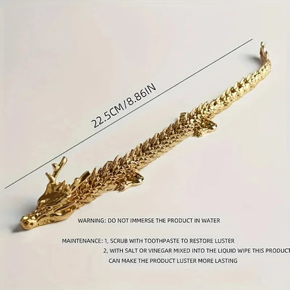 3D Alloy Golden Dragon Statue with Movable Limbs - Home Desktop Decoration Symbol of Power And Good Luck