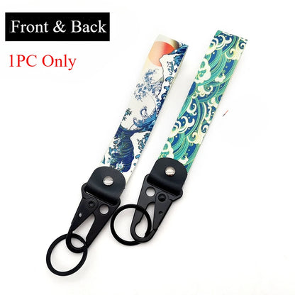 JDM Style Ukiyo-e Crane Keychain Racing Modified Nylon Motorcycle Keyring Auto Key Holder Accessories