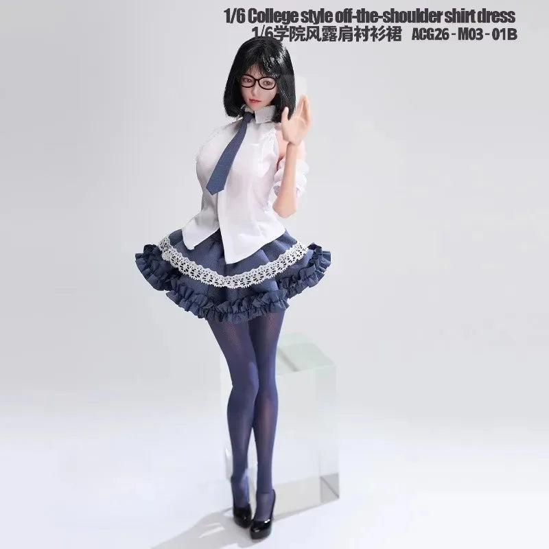 ACG26-M03-01 1/6 Scale Female Off Shoulder Shirt Skirt Set Clothes Model for 12'' Soldier Action Figures Body Dolls Decor