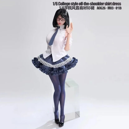 ACG26-M03-01 1/6 Scale Female Off Shoulder Shirt Skirt Set Clothes Model for 12'' Soldier Action Figures Body Dolls Decor