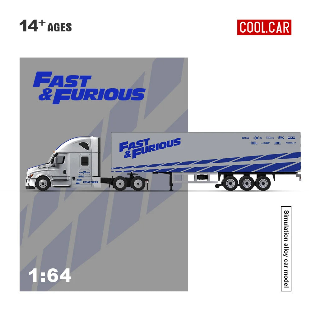 Cool Car 1/64Blue Silver Striped Livery Heavy Truck Diecast Alloy Model Mini Simulation Lorry Desktop Hobby Collectible Ornament