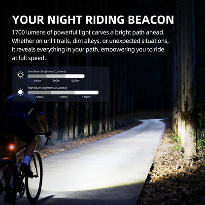 CYCLAMI CYC1700 Wireless Remote Hanging Bike Headlight High Brightness Cutoff Line Front Light 4000mAh 1700 Lumen Aluminum Alloy