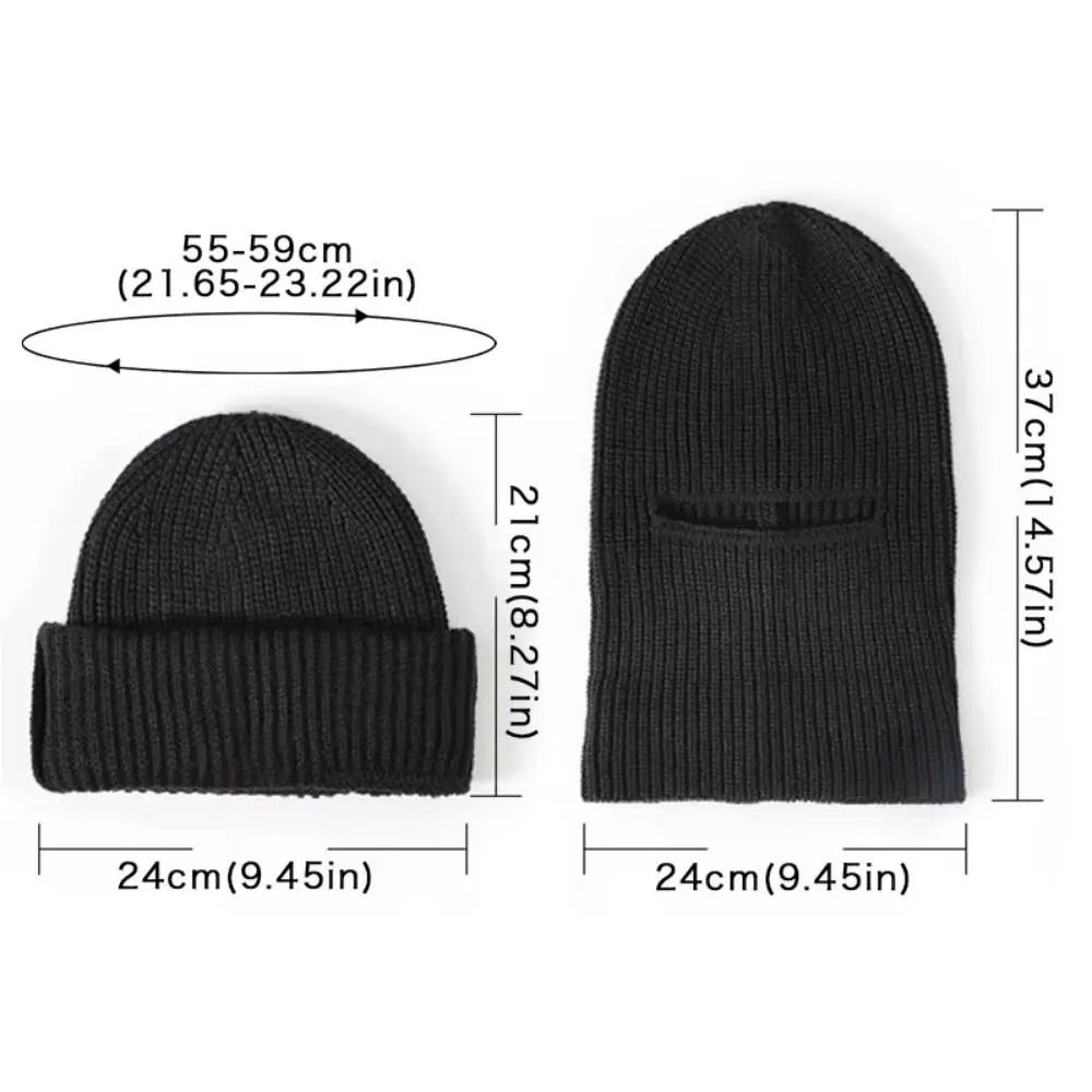 2In1 Mask Beanies Hat Kintted Thicken Winter Ski Balaclava Full Face Mask Thermal Windproof Coldproof Running Earmuffs Hat