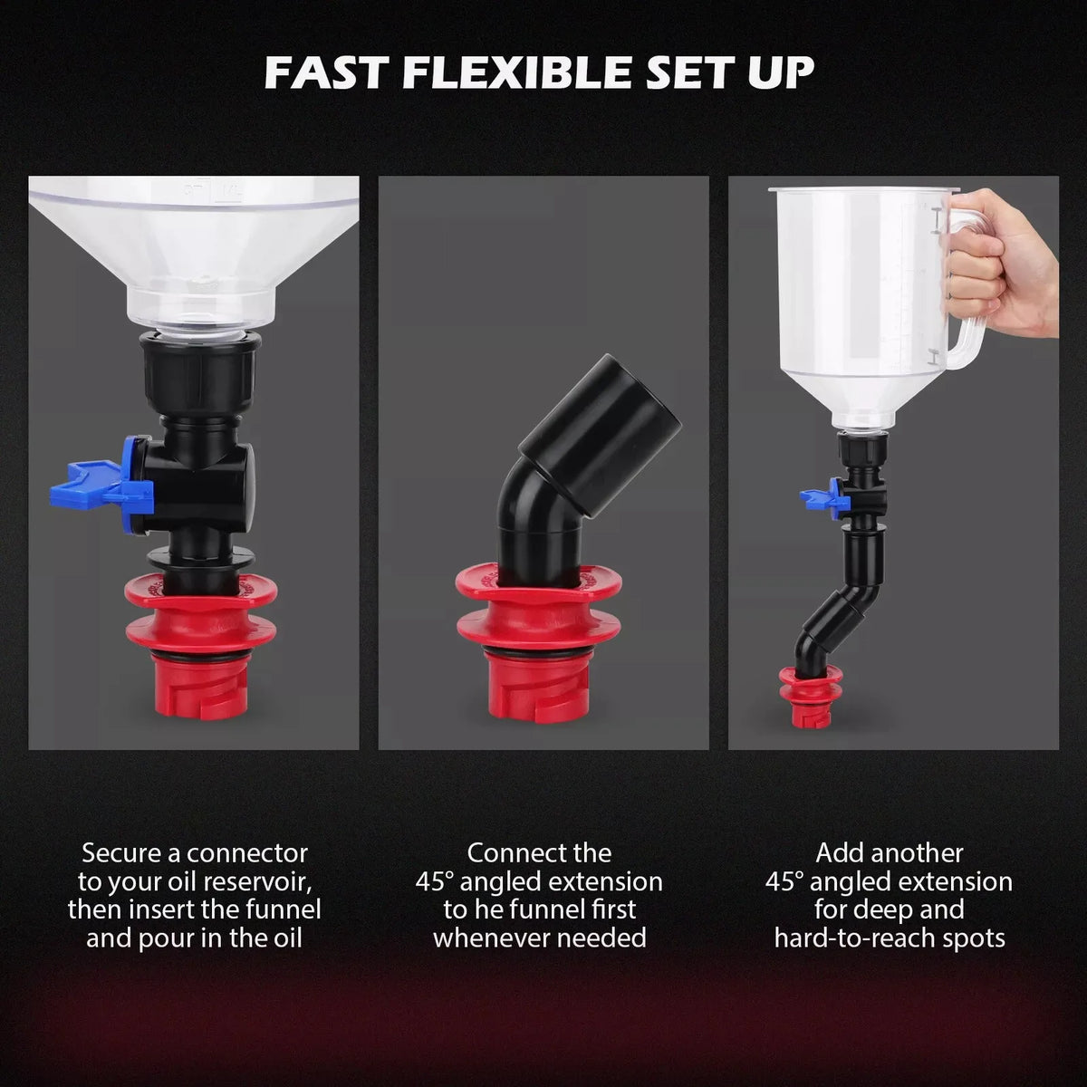 18-Piece Engine Oil Funnel Set, 1.59 Qt Automotive Oil Funnel Kit with 12 Adapters, Elbow Fitting, Arrow Screen Magnetic Storage
