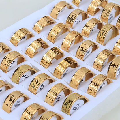 24 Pcs/Lot Top Quality 8mm Engraving Stainless Steel Rings Men Party Gifts Waterproof  Jewelry Size 17-21