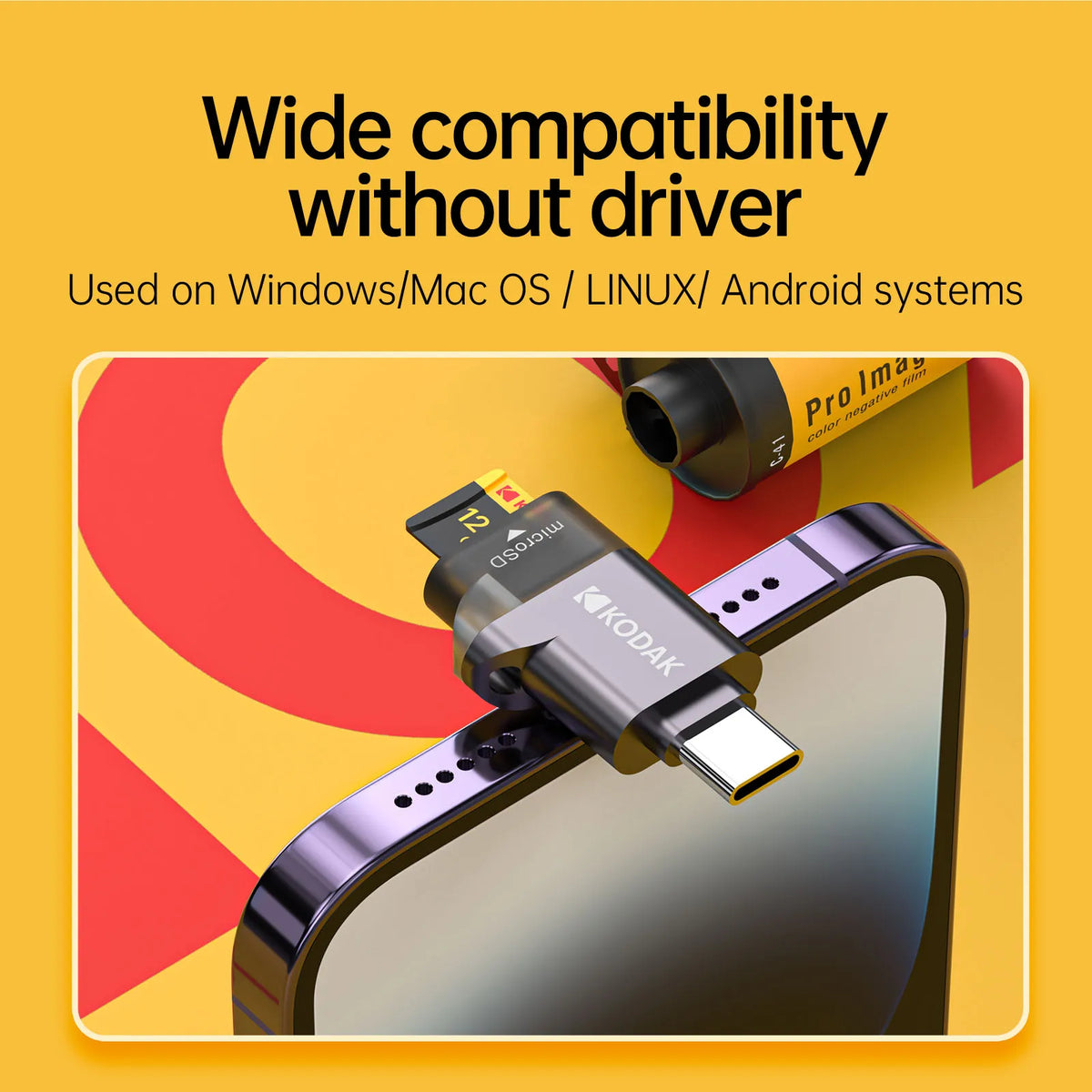 KODAK Type-C 3.0 Micro SD Card Reader TF Card Reader USB-C Adapter High Speed Memory Card Reader for Phone Laptop Tablet