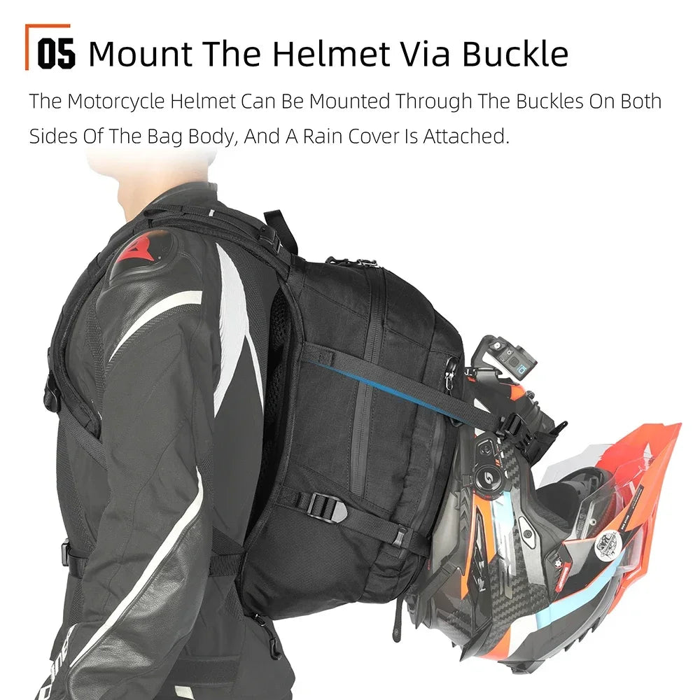 Rhinowalk Motorcycle Backpack 23L MOLLE Helmet Carry Riding Bag Rain Cover Reflective Logo Motocross Motorbike Storage Luggage