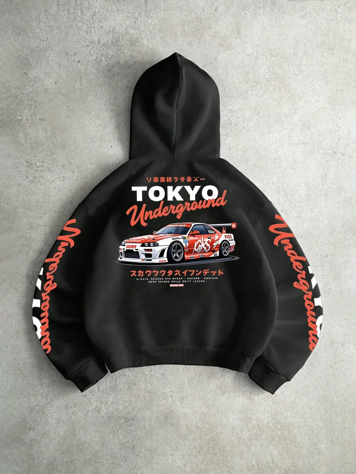 Men's Tokyo JDM Racing Car Cropped Hoodie Back & Sleeve Graphic Oversized Streetwear Car Culture Short Hooded Sweatshirt Autumn