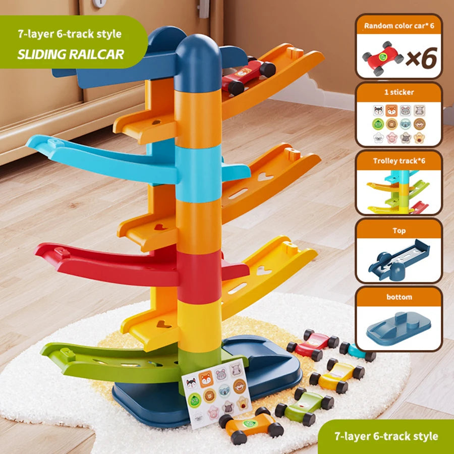 Cartoon Puzzle Children'S Gliding Track Car Mini Car Inertia Girl Baby 3-Year-Old Boy Toy Multi Layer Cartoon Puzzle Slide Car