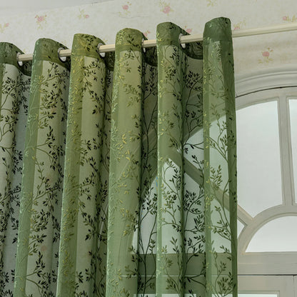 1pc European Style Curtain Sheer Panel For Living Room, Bedroom, Jacquard Simple European Style Green Curtain, Home Decor