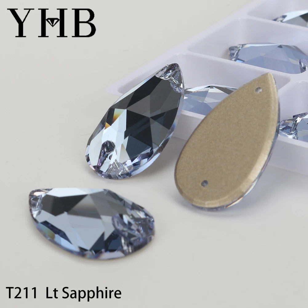 YHB Drop Moonlight Glass Lt Siam Crystal AB Sewing Stones Flatback Sew on Rhinestones For Garment Clothes Bags