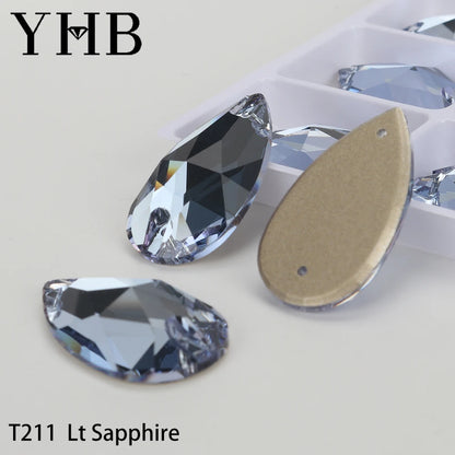 YHB Drop Moonlight Glass Lt Siam Crystal AB Sewing Stones Flatback Sew on Rhinestones For Garment Clothes Bags