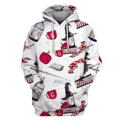 2024 autumn and winter Harajuku fashion men's hoodie casual y2k sweatshirt men's 3d printed red owl college pattern sport hoodie