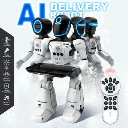 2.4G AI Smart Delivery Robot Gesture Voice Control Recording Programming LED Dancing Robot Christmas Toy Gift for Children