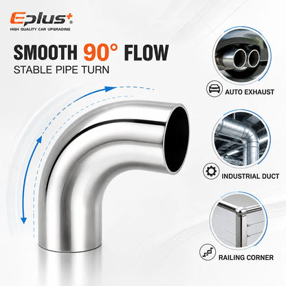 1PCS Universal Stainless Steel 90 Degree Elbow Pipe Polished Weld‑On Pipe Fitting Bend Tube for Car Exhaust Muffler Replacement
