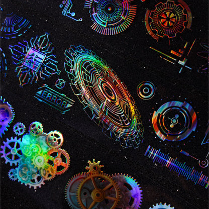 50mm * 2m Gear Fantasy Series Punk Cyberpunk Style PET Stickers Creative Handbook DIY Handmade Scrapbook Aesthetic Stickers