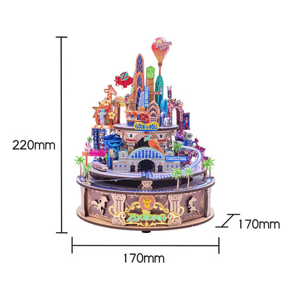 MU Disney Zootopia Metal Music Box 3D Metal Puzzle DIY Assembly Model Kit, Educational Brain Teaser, Office Desktop Decor Stress