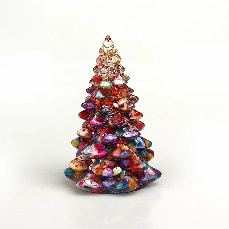 Christmas Tree Mini Resin Ornament, Glitter Artificial Tabletop Decor, Fake Pine Table Centerpiece, Holiday Party Desktop Gift