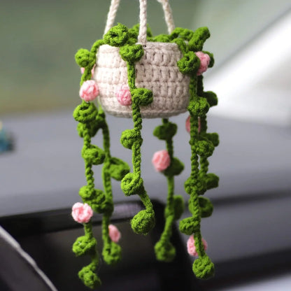 Handmade Crochet Car Styling Plants Succulent Car Plant Ornamentos Decoration Interior Accersories Cute Gift for Women