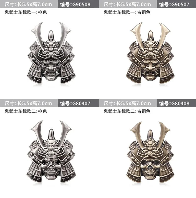 Japanese Samurai Hannya Metal Car Stickers Emblem Hot Badge Skull Style Pranjna Gunmetal Trunk Auto Motorcycle Accessories