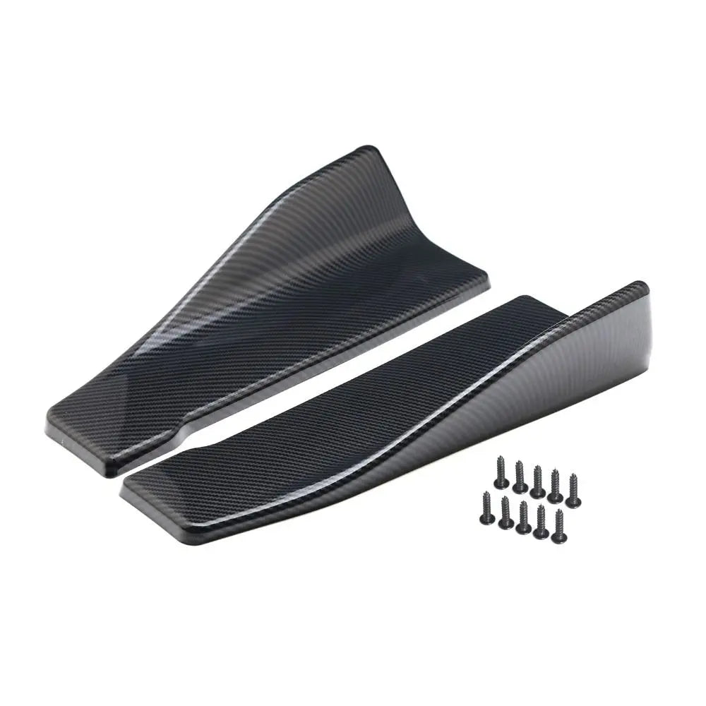 35/48cm Universal Fit Car Spoiler Lateral Bumper Rear Side Skirt Lip Rocker Wings Carbon Fiber Glossy Black Protection Trims