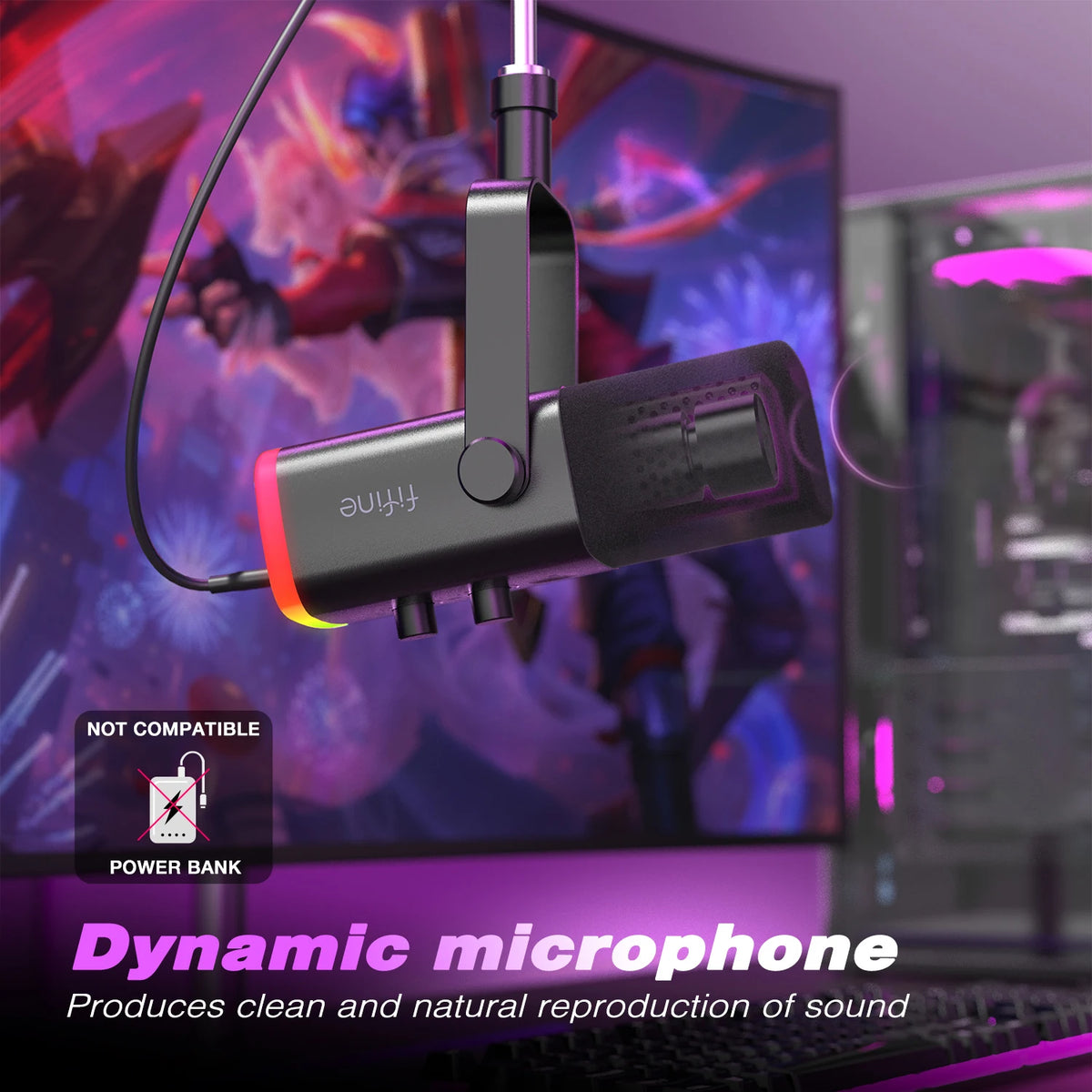 FIFINE USB/XLR Dynamic Microphone with Touch Mute Button,Headphone jack,I/O Controls,for PC PS5/4 mixer,Gaming MIC Ampligame AM8