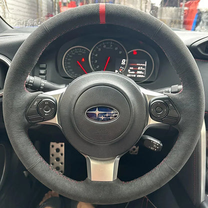100% Fit For Subaru BRZ Toyota GR86 2017-2023 Auto Parts DIY Hand-stitched Black Suede Wear-Resisting Car Steering Wheel Cover