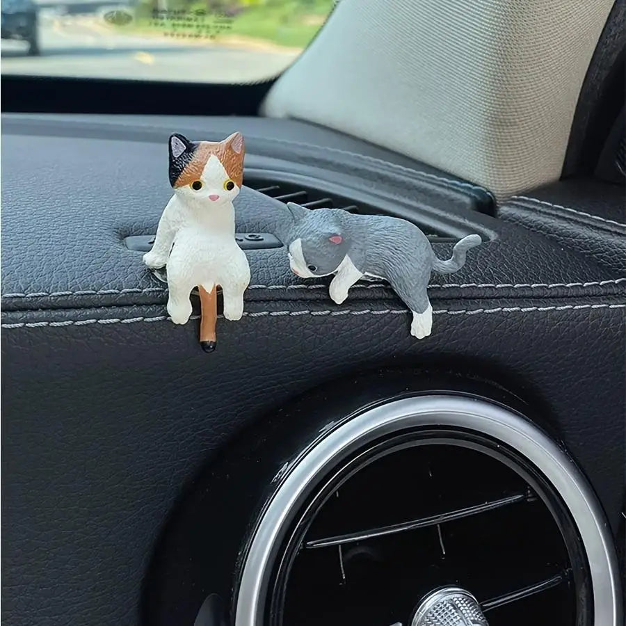 4 Cute Cat Car Dashboard Ornaments - Cartoon Mini Decorations, Suitable for Car Interior and Screen Display, Illuminates Every D