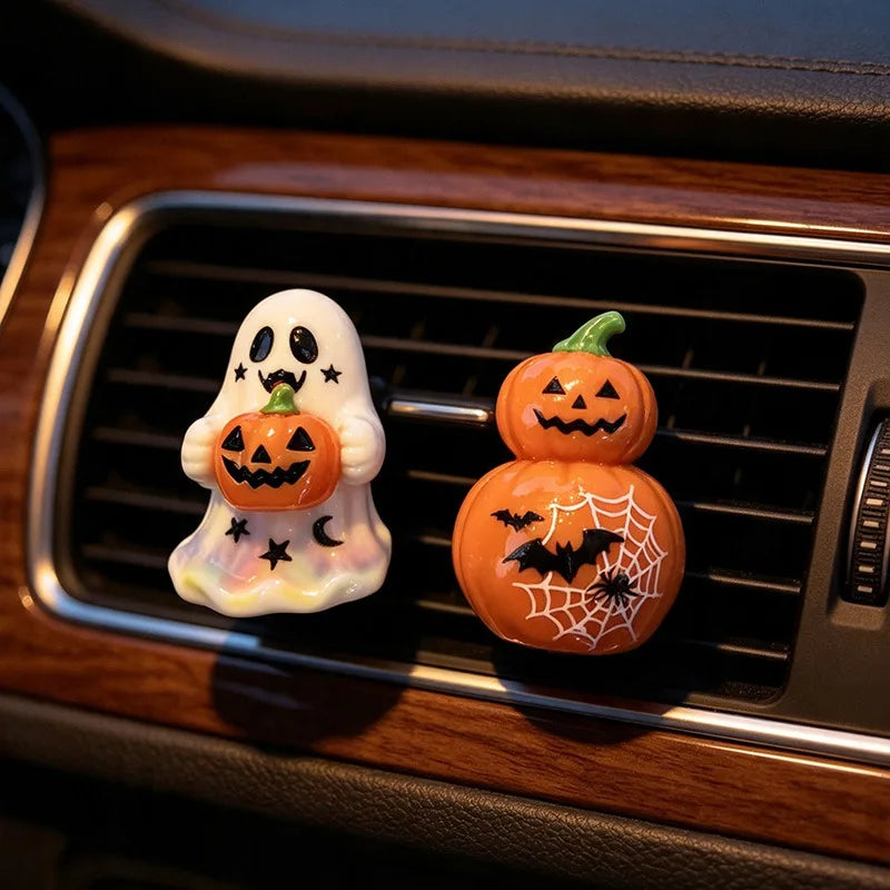 Three-piece Set Car Air Vent Fragrance Ornaments, Halloween Pumpkin Ghost Car Air Freshener Vent Clip, Horror Face Auto Interior