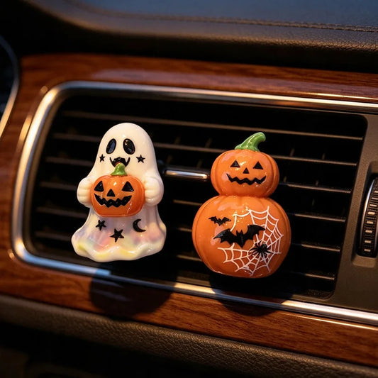 Three-piece Set Car Air Vent Fragrance Ornaments, Halloween Pumpkin Ghost Car Air Freshener Vent Clip, Horror Face Auto Interior