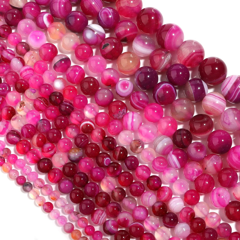 1 Strip 4/6/8/10/12mm Pink Natural Agate Loose Beads Gemstone Round Natural Stone Beads for Jewelry Making DIY Bracelet Necklace