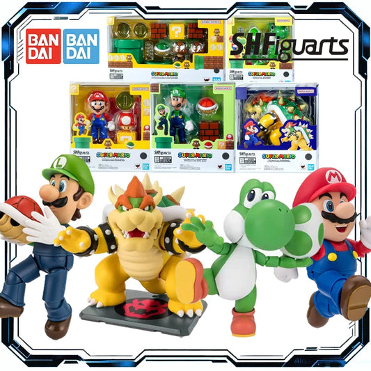 Bandai Original S.H.Figuarts Super Mario Series Luigi Yoshi Bowser Action Figure Toys for Boys Girls Gift Collectible Ornaments
