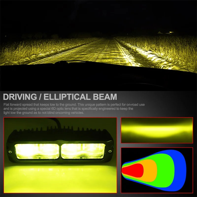 6D LED Light Bar 6 Inch 30W LED Work Light Yellow White Fog Light For Car Motorcycle Offroad 4X4 ATV Truck Tractor 12V 24V
