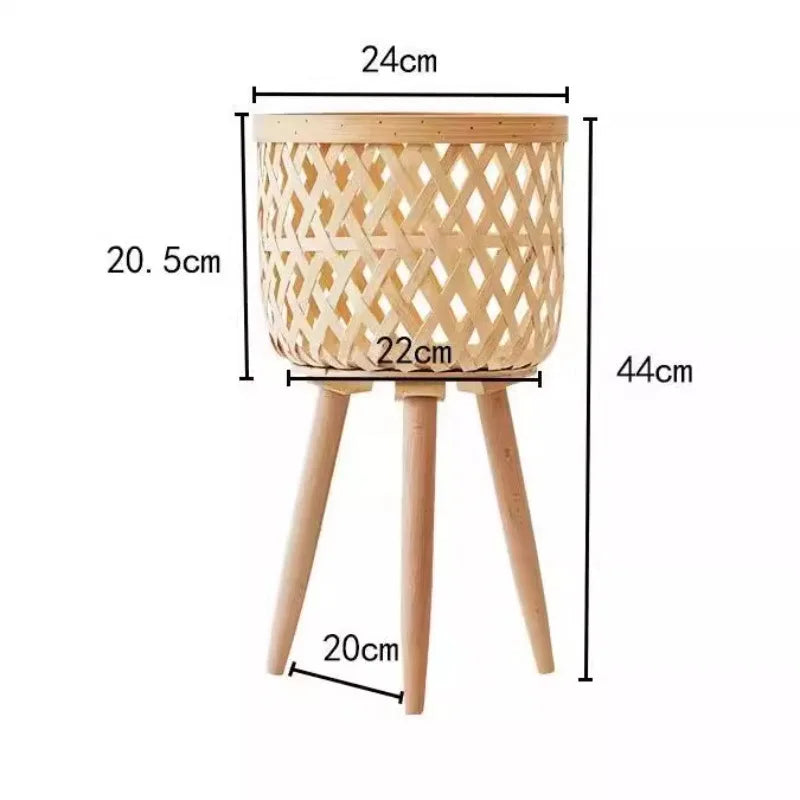 Flower Stand Nordic Solid Wood Rattan Living Room Sofa Side Table Floor-standing Bamboo Shelf Corner Balcony Flower Pot Shelf