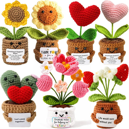 Positive Crochet Handmade Amigurumi Doll Emotional Support Pocket Hug Knit Plant Flower Encouragement Gift for Friends Coworker