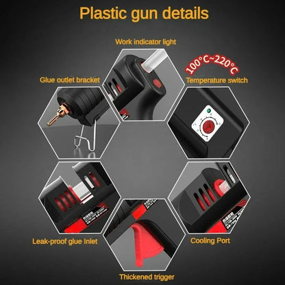 200W Hot Silicone Gun with Nozzle and 11mm Glue Sticks, Adjustable Temperature,Profeesional Glue Gun Black,DIY Craft 220V