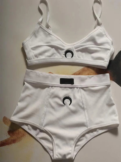 Summer Set Women Sleeveless Lingerie Vest and Shorts Moon Print American Streetwear Sexy Sweet Casual Embroidered Two Piece
