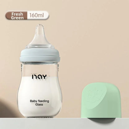 Glass Baby Bottle Anti Choking Anti-flatulence Newborn Feeding Bottle 80/160ML Silicone Nipple Infant Milk Bottle 0-3 Months