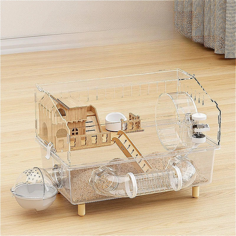 Luxury Transparent Acrylic Hamster Cage Large Space Hideout House Small Pet Habitat Feeding Drinking Accessories