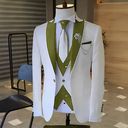 Costume White Men Suits Black Peak Lapel Wedding Tuxedo Terno Masculino Prom Groom 3 Pcs Slim Fit Blazer Sets For Male