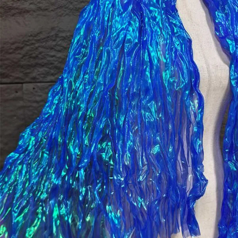Wave Wrinkled Organza Fabric Gradient By The Meter for Decorative DIY Clothing Designer Sewing Laser Mermaid Texture Cloth White