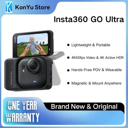 Insta360 GO Ultra 4K60fps Magnetic Action Camera 53g Ultra-Light FlowState Stabilization 10m Waterproof Vlog Camera