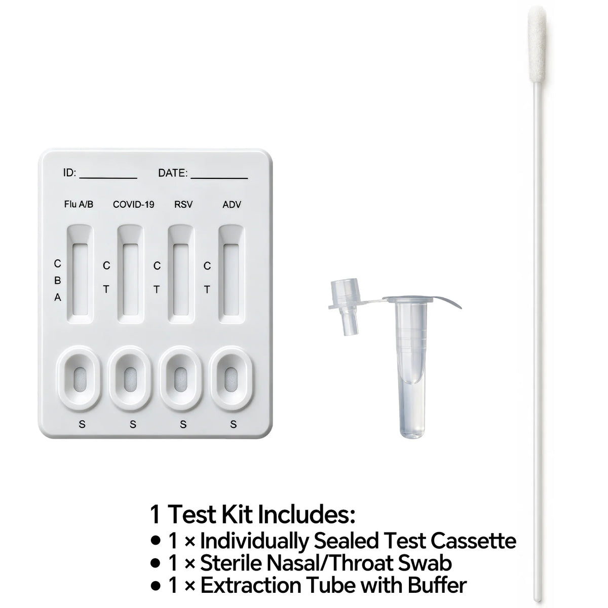 5-in-1 Respiratory Antigen Rapid Test Kit for Influenza A&B, SARS COVID-19, RSV, Adenovirus, Fast Accurate Easy-to-Read Results