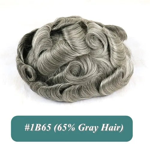 5 Inches Human Hair Brown Gray Blonde Natural Hairline Men's Toupee Long Last 0.1mm Poly Skin Silicon Base #4 1b50 Hair Replace