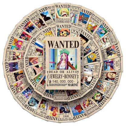 10/30/50/100pcs Anime ONE PIECE Wanted Posters Stickers Cool Luffy Zoro Cartoon Decals Laptop Phone Suitcase Classic Toy Sticker