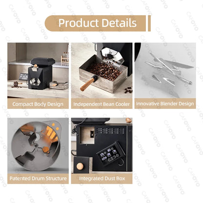 CAFOVO RE-3 Electric Coffee Bean Roaster Machine 200g Direct Fire Stirring Baking Intelligent Dual Mode for Home Use